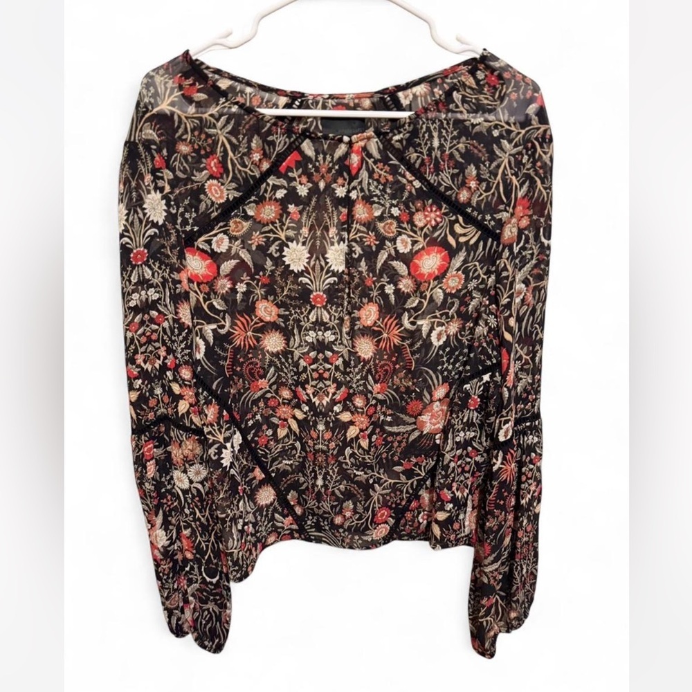 Intermix Floral Silk Deep Keyhole Women’s Blouse